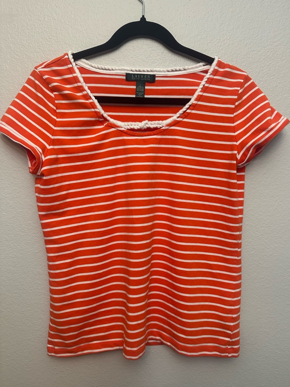 Ralph Lauren Orange and White Striped Scoop Neck Tee